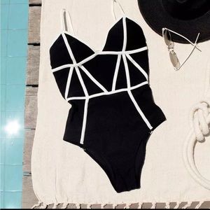 Summer geometric one piece swimsuit halter neck
